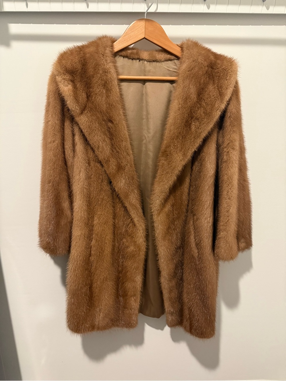 Women's genuine Mink Fur Open-Front Coat in Light Brown